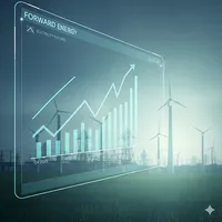 a decorative image of bar graphs and trend lines overlaid on top of a landscape of windmills