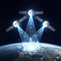 a image of three satellites broadcasting signals to earth